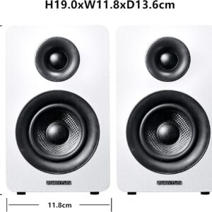 SW208 3″ Active Bluetooth 5.0 Bookshelf Speakers – 60W Carbon Fiber Speaker Unit – Built-in 24bit DAC Dynamic 3D Surround Sound 2.0 Computer PC Monitor Gaming (Pair, White)