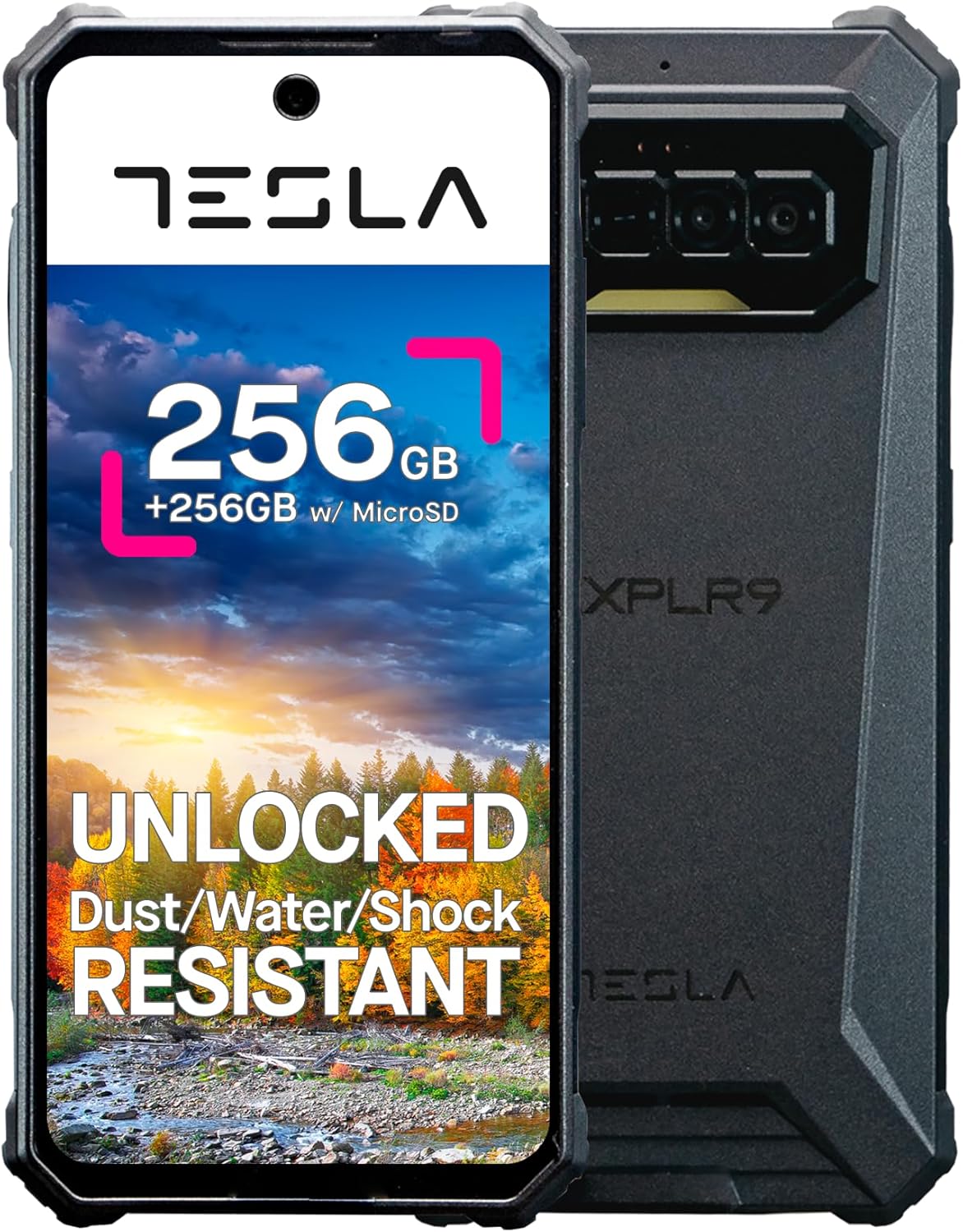 TESLA EXPLR 9 256GB Smartphone | Rugged Phone | Android Cell Phone |DualSIM & MicroSD Expandable | 8300mAh Battery | Shock + Water + Dust Resistant | 6.78’’ Screen | Cameras 64MP-16MP | 3.5 Jack