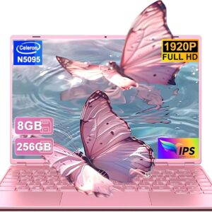 Laptop 14″ 8GB+256GB SSD Celeron N5095 Up to 2.9 GHz Win 11 Laptop Support 512GB TF 1TB SSD Expand Notebook Support 5G WiFi丨BT 4.2丨Cooling Fan丨1920*1200丨Mouse and Keyboard Protector-Pink