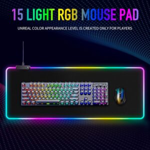 Large RGB Gaming Mouse Pad -15 Light Modes Touch Control Extended Soft Computer Keyboard Mat Non-Slip Rubber Base for Gamer Esports Pros 31.5X11.8 in