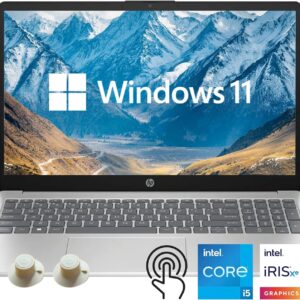 HP 15.6 inch Laptop, Intel i5 Processor Up to 4.4 GHz, 32GB RAM, 1TB SSD, HD Touch Screen, Intel Iris Xe Graphics, Windows 11 Home, Webcam, Wi-Fi, Bluetooth, Natural Silver, Alpacatec Accessory