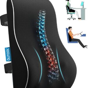 QUTOOL Lumbar Support Pillow for Office Chair Back Support Pillow for Car, Computer, Gaming Chair Memory Foam Back Cushion for Back Pain Relief Improve Posture, Mesh Cover Double Adjustable Straps