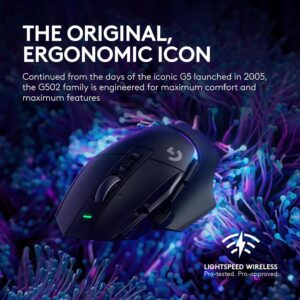 Logitech G502 X Plus Lightspeed Wireless Optical Mouse – LIGHTFORCE hybrid switches, LIGHTSYNC RGB, HERO 25K gaming sensor, compatible with PC – macOS/Windows – Black