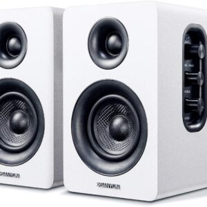 SW208 3″ Active Bluetooth 5.0 Bookshelf Speakers – 60W Carbon Fiber Speaker Unit – Built-in 24bit DAC Dynamic 3D Surround Sound 2.0 Computer PC Monitor Gaming (Pair, White)
