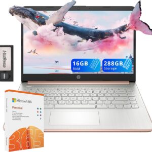 HP Stream 14″ HD Laptop, Intel Celeron N4120, 16GB RAM, 288GB Storage (128GB eMMC + 160GB SSD Docking Station Set), Intel UHD Graphics, HD Webcam, WiFi, Bluetooth, 1 Year Office 365, Win 11 S, Gold