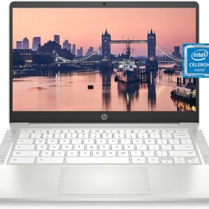 HP Chromebook 14 Laptop, Intel Celeron N4000 Processor, 4 GB RAM, 32 GB eMMC, 14” HD Display, Chrome, Lightweight Computer with Webcam and Dual Mics, Home, School, Music, Movies (14a-na0021nr, 2021)
