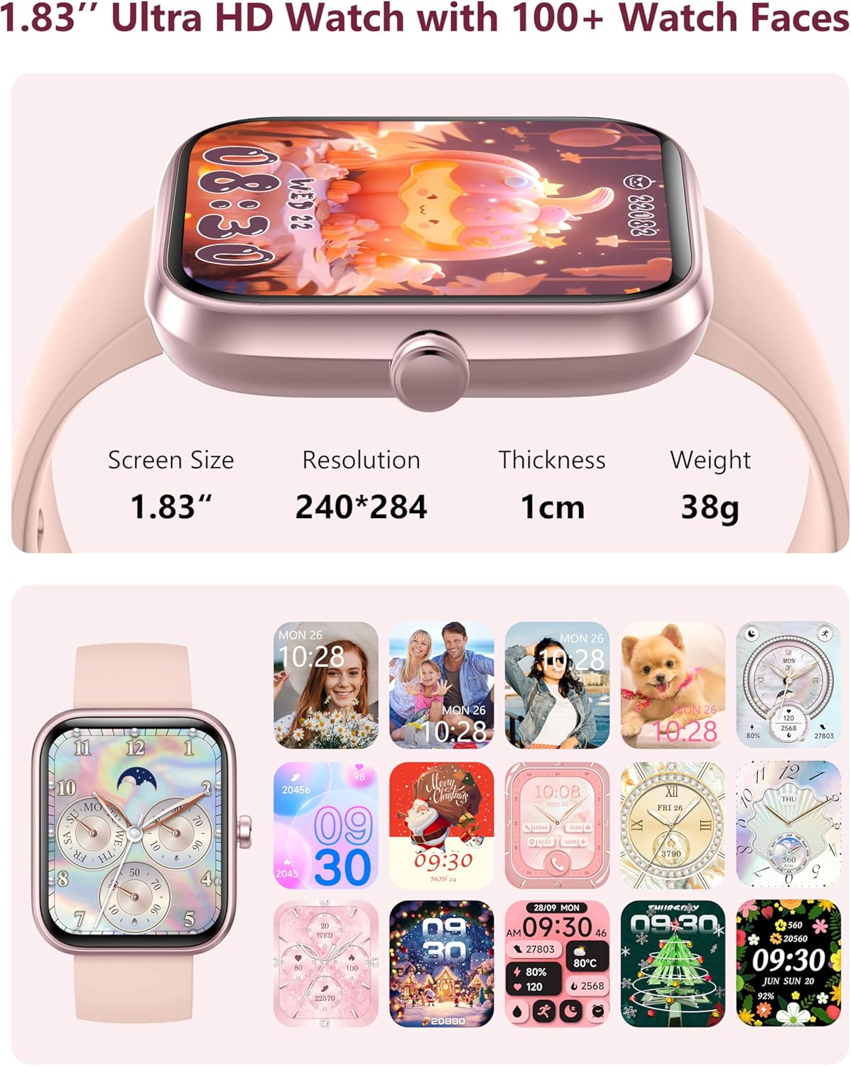 KALINCO Smart Watch, 1.83'' Smartwatch Women Men Answer Make Calls, Alexa Fitness Watch, IP68 Waterproof Fitness Tracker, Heart Rate/Sleep Monitor, 100+ Sports Pedometer Watch for Android & iOS Phone - Image 6