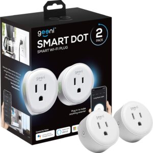Geeni Dot Smart Wi-Fi Outlet – 2 Pack, Compact Design, Control Appliances with Alexa, Google Assistant, and the Geeni App, Energy Monitoring, Voice Control, 2.4GHz, White