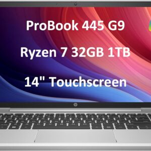 HP ProBook 445 G9 Business Laptop (14″ FHD Touchscreen, AMD Ryzen 7 5825U, 32GB RAM, 1TB SSD, 8-Core (Beats i7-1165G7)) Fingerprint, Webcam, Ethernet, Wolf Pro Security, Win 11 Pro, Silver