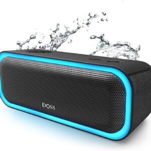 DOSS SoundBox Pro Bluetooth Speaker with 20W Stereo Sound, Active Extra Bass, IPX6 Waterproof, TWS Pairing, Multi-Colors Lights, 20H Playtime, Portable for Beach, Outdoor-Black