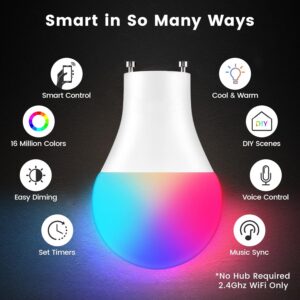 OHLUX GU24 Smart Light Bulbs Compatible with Alexa, 10W 900LM Super Bright RGBCW Color Changing LED Bulb, 120V 100W Halogen Replacement, 2 Pack