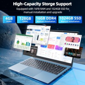 15.6 Inch Laptops, 20GB DDR4, 128GB EMMC+1024GB SSD Storage, Expansion 4TB, Gray | Windows 11 Computer, Celeron N5095 Quad-Core, Office 365 1-Year, WiFi 6, HDMI, Type-C