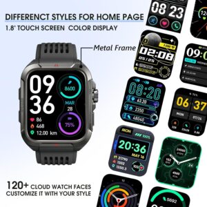 Smart Watch for Men, Answer/Make Bluetooth Calls, Metal Frame 1.8″ Alexa Built-in Fitness Tracker with IP68/100 Sports Modes/Heart Rate/SpO2/Stress/Sleep Monitor for iOS/Android