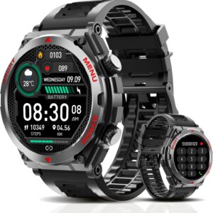 Military Smart Watch, 1.52-Inch Touch Screen Tactical Smartwatch with Text and Call, Heart Rate, Blood Oxygen, and Activity Trackers – Compatible with iPhone and Android, for Men and Women(Black)