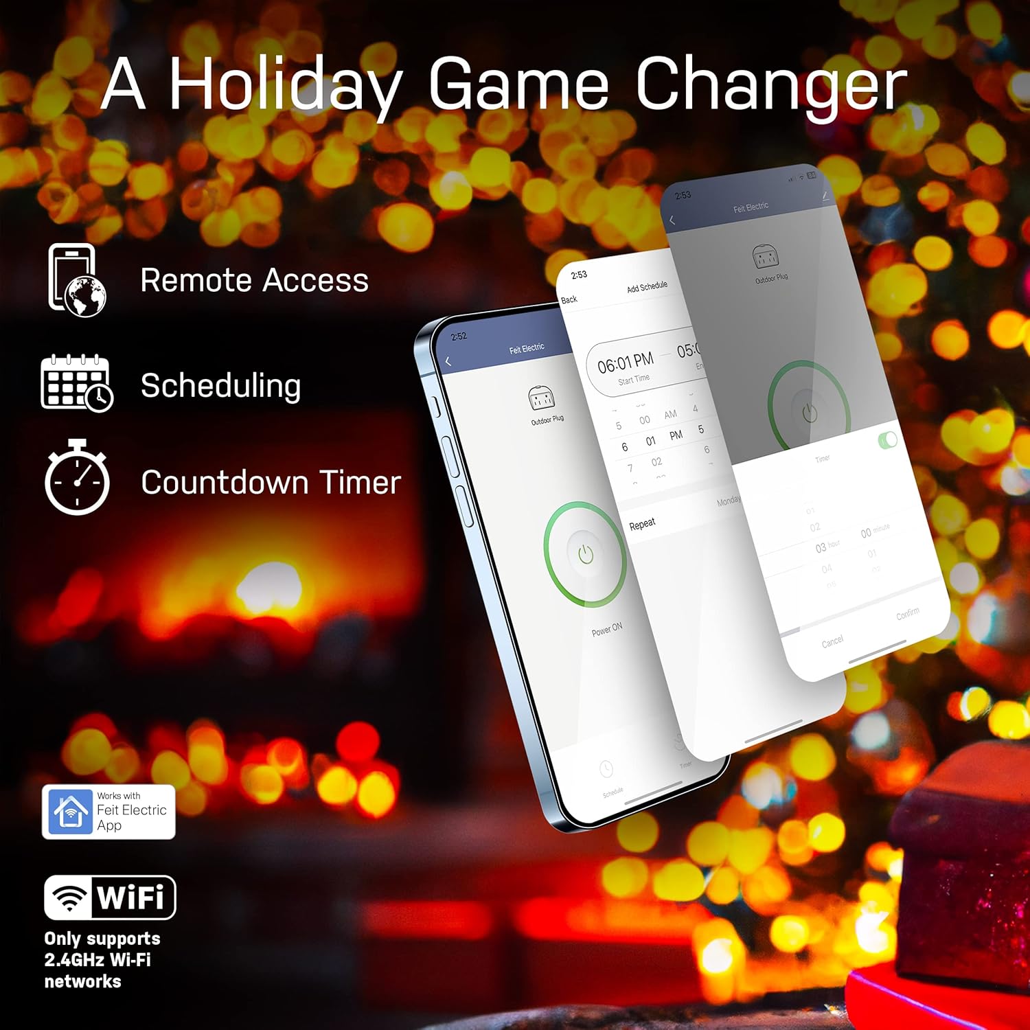 Feit Electric Smart Plug, WiFi Plug Works with Alexa and Google Home, Indoor Plug, No Hub Required, 2.4Ghz Network, Remote Control from Anywhere, 15 AMP, Smart Outlet Plug, White - Image 3