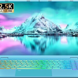 16″ Blue Laptop,Ultra-Narrow bezels 2.5K QHD(2560×1600) IPS,in tel N95 (Up to 3.4Ghz),16G RAM 256G SSD, Color Backlit KB, Fingerprint,Type-C/HDMI/WiFi/HDD Expand, Win 11 PC for Business Study