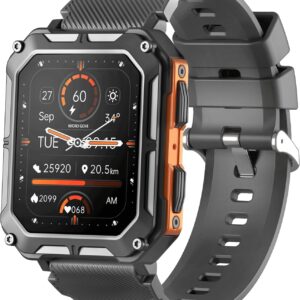 The Indestructible Smartwatch – IP68 Waterproof Outdoor Rugged Android Smart Watch – Features Bluetooth Calling, Heart Rate, and Sleep Monitoring – Compatible with Android and iOS (Orange)