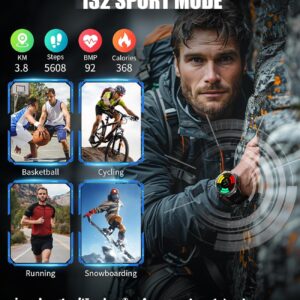 Military Smart Watch for Men, Flashlight 100+ Sports Modes Fitness Tracker Smartwatch, 1.43” AMOLED Display, 5ATM Waterproof, Heart Rate/Sleep Monitor, Mens Smart Watches for Android iOS