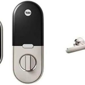 Google Nest x Yale Lock with Matching Handleset and Lever Interior – Smart Lock with Knob for Keyless Entry – Satin Nickel