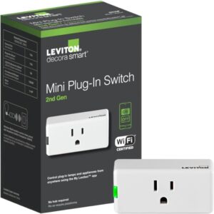 Leviton Decora Smart Plug, Wi-Fi 2nd Gen, Works with Matter, My Leviton, Alexa, Google Assistant, Apple Home/Siri & Wire-Free Anywhere Companions for Switched Outlet, D215P-1RW, White