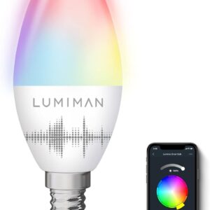 LUMIMAN Candelabra Smart Bulb E12 LED Smart Light Bulbs 2.4G WiFi RGB Color Changing Bulb Work with Alexa Google Home Music Sync Tunable White APP Controls 5W 400lm No Hub Required 1 Pack