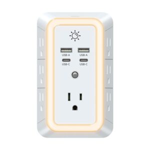 Multi Plug Outlet, USB Wall Charger, Surge Protector, 7 Outlet Extender with 4 USB Charging Ports (2 USB C) 1680J Power Strips Outlets with Night Light, Wall Plug Adapter Spaced for Home Travel Office