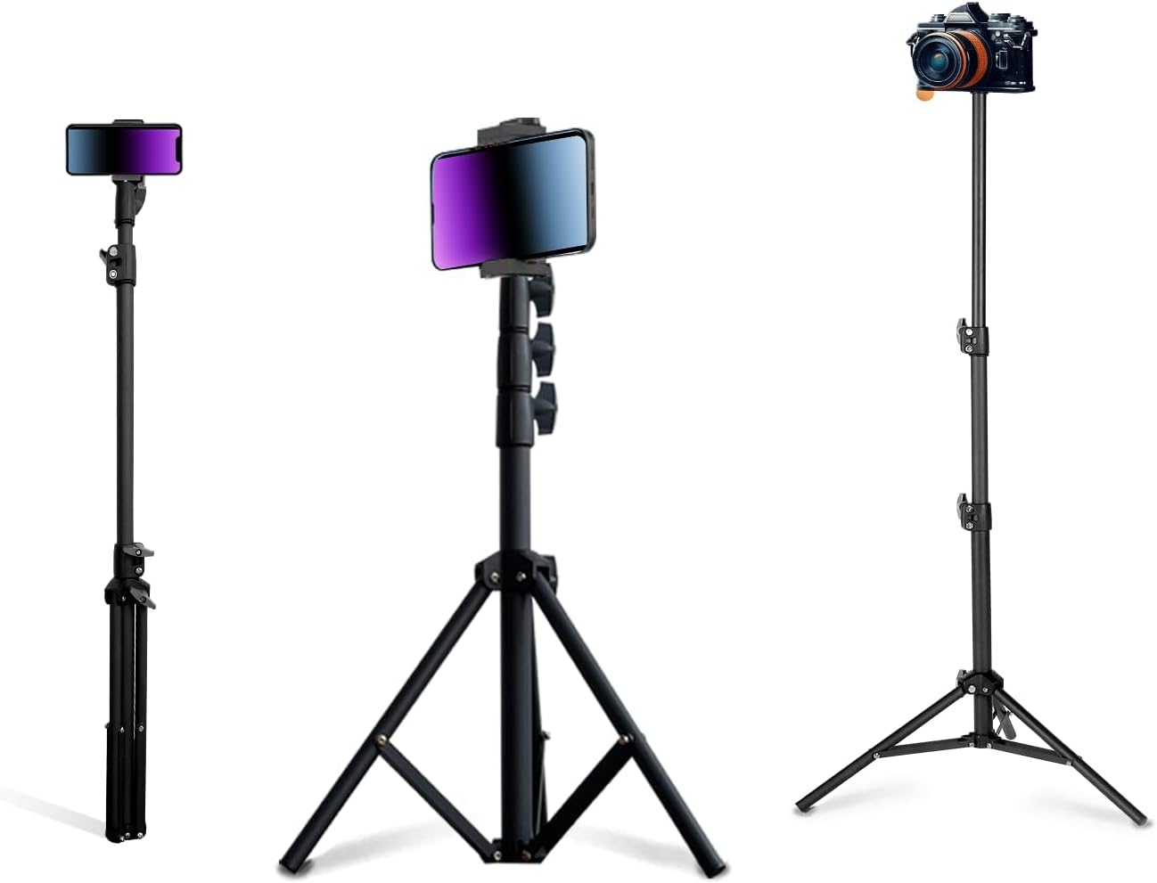 Adjustable 47.2″ Phone Tripod & Selfie Stick, TONSNVITAE Camera Tripod Stand with Phone Holder Compatible with iPhone/Android/Huawei Cellphone, GoPro,Fill Light,Projector,Live Streaming etc