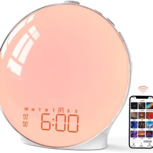 Sunrise Alarm Clock, Smart Wake-up Light Compatible with Alexa, Dual Alarms with FM Radio, Snooze Function for Heavy Sleepers, Adults&Kids