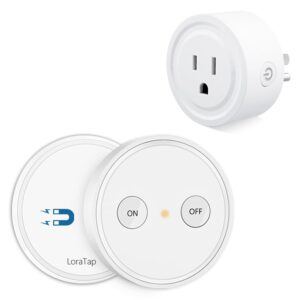 LoraTap Mini Remote Control Outlet Plug Adapter with Remote, 656ft Range Wireless Light Switch for Household Appliances, No Hub Required, 10A/1100W, White, 2 Years Warranty