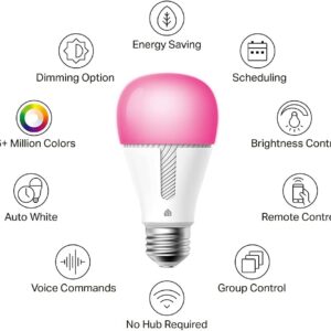 Kasa Smart Bulb, 1000 Lumens Full Color Changing Dimmable Smart WiFi Light Bulb Compatible with Alexa and Google Home, 11W, A19, 2.4Ghz only, No Hub Required (KL135P2), 2-Pack,White
