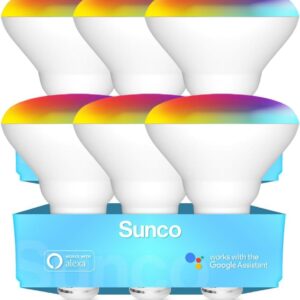 Sunco BR30 Alexa Smart Flood Light Bulbs Color Changing LED Recessed WiFi Bulb 8W, RGBCW, Dimmable, 650 Lumens, Compatible with Alexa & Google Assistant, E26 Base No Hub Required 6 Pack