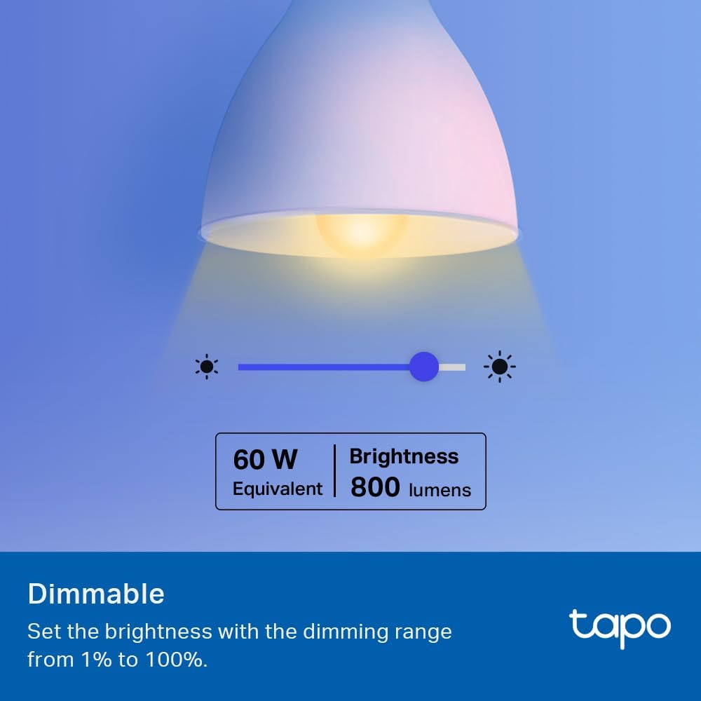 Tapo TP-Link Smart Light Bulbs, 16M Colors RGBW, Dimmable, Alexa Frustration-Free Setup, A19, 60W Equivalent, 800LM CRI>90, 2.4GHz WiFi only L531E - Image 4