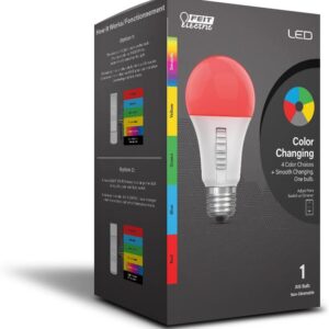 Feit Electric LED Color Changing Light Bulb – A19 with an E26 Medium Base Light Bulb – 60W Equivalent – 15 Year Life