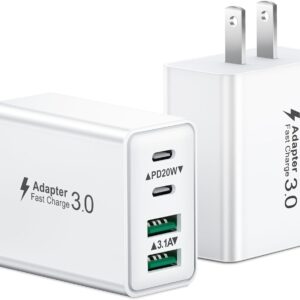 USB C Charger Block, 2Pack 40W 4-Port Type C Fast Charging Block Dual PD Power Adapter+QC Plug Double USB Wall Charger Blocks Multiple USBC Charging Cube for iPhone 16 15 14 13 12 11 Pro Max, Samsung