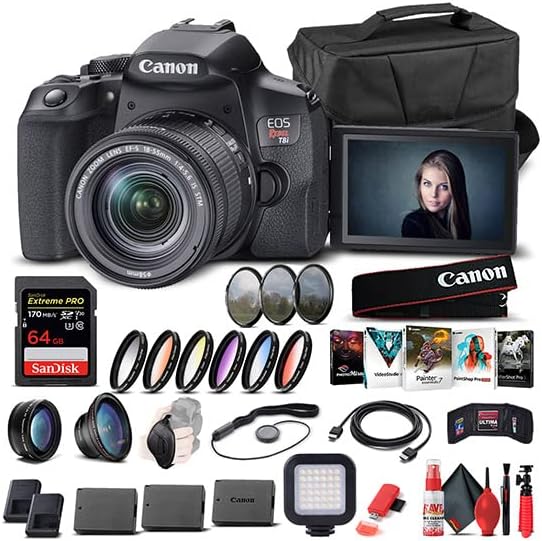 Canon EOS Rebel T8i DSLR Camera with 18-55mm Lens (3924C002), 64GB Memory Card, Case, Corel Photo Software, 2 x LPE17 Battery, External Charger, Card Reader, LED Light, Filter Kit + More (Renewed)