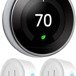 Google Nest T3019US Learning Thermostat 3rd Gen Smart Thermostat, Polished Steel Bundle with 2-Pack Deco Gear WiFi Smart Plug