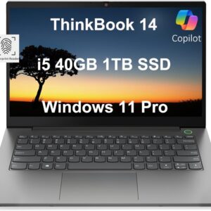 Lenovo ThinkBook 14 Business Laptop (14″ FHD Anti-Glare, Intel 10-Core i5-1235U, 40GB RAM, 1TB PCIe SSD), Fingerprint Reader, Ethernet (RJ-45), Web Camera, Windows 11 Professional w/ AI Copilot, Grey