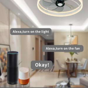 DewShrimp Low Profile Ceiling Fan, Bladeless Ceiling Fan with Speaker, 19.8″ Smart Ceiling Fan Compatible with Alexa/Google Assistant/App Control, 6 Speed Flush Mount Ceiling Fan Dimmable LED Lights