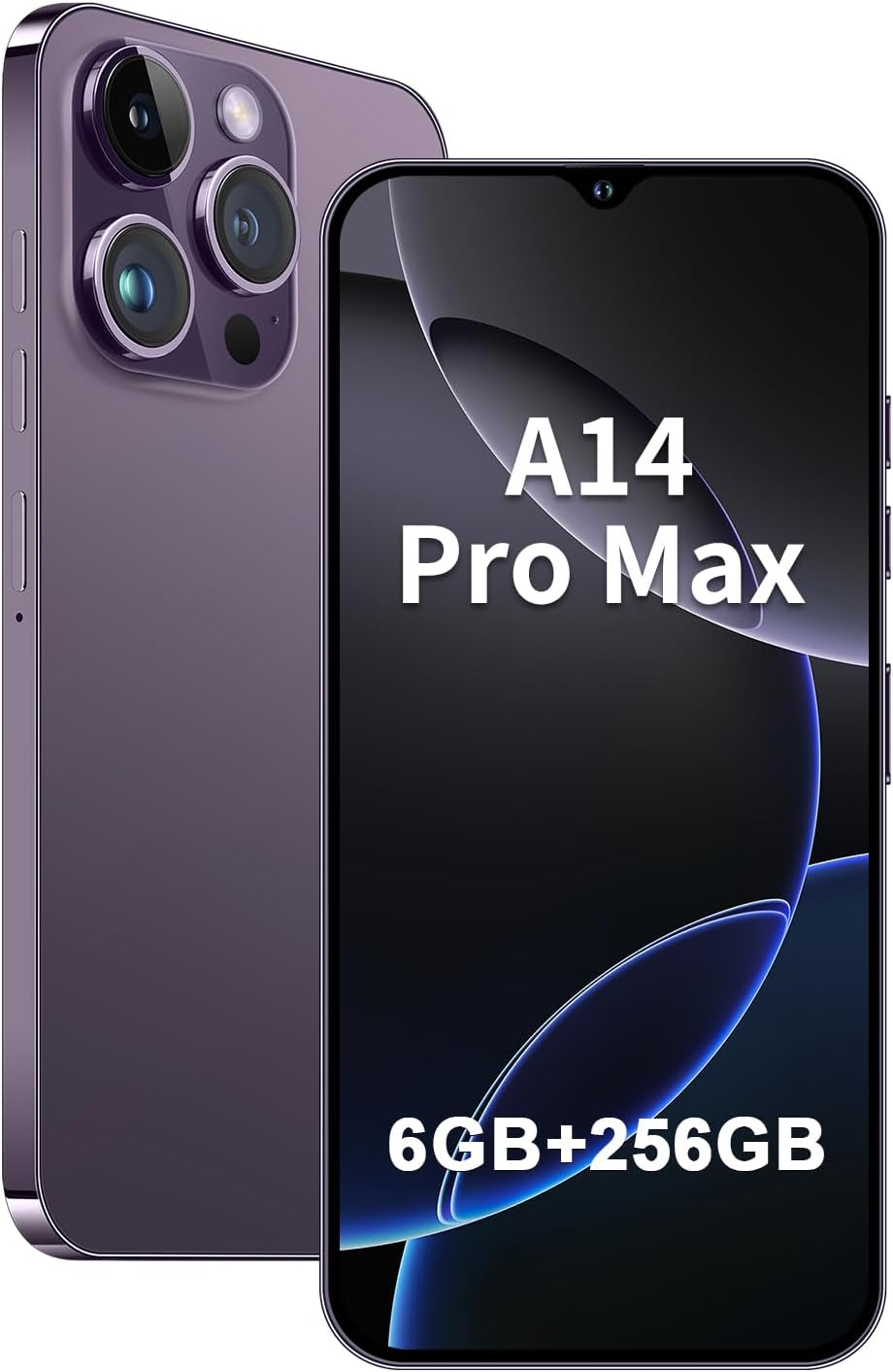 Unlocked Android Phone A14 pro max Smartphone 6GB+256GB Cell Phone 24MP+50MP Camera Pixels 5000mAh Battery for Extended Standby 6.8-inch HD Screen Mobile Phone 5G Dual SIM (Purple)