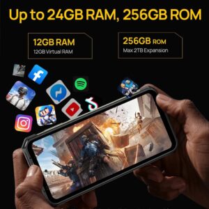 Ulefone Armor 24 Rugged Phone Unlocked, 22000mAh Big Battery 66W, 24GB+256GB Android 14 Waterproof Smartphone, 6.78″ FHD+, 64MP IR Night Vision Camera,1000LM LED Light, 4G LTE NFC GPS OTG FM