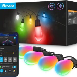 Govee Smart Outdoor String Lights H7021, RGBIC Warm White 96ft (2 Ropes of 48ft) LED Bulbs for Valentine’s Day Gifts, WiFi Patio Lights Work with Alexa, Google, APP Control, IP65 Waterproof