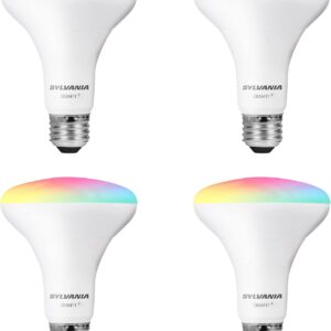 SYLVANIA Wifi LED Smart Light Bulb, 65W Equivalent Full Color and Tunable White BR30, Dimmable, Compatible with Alexa and Google Home Only – 4 Count (Pack of 1) (75688)
