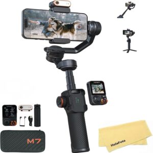 hohem iSteady M7 AI Tracking Gimbal Stabilizer for iPhone Android Smartphone,3-Axis Phone Gimbal with Fill Light and 1.4″ Detachable Touchscreen Remote Control for YouTube TikTok Vlogging Travel