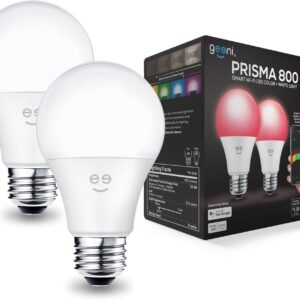 Geeni Prisma Smart Light Bulbs, 800 Lumens, 2700K Dimmable, A19, 60W Equivalent, Color Changing RGBW LED, Works with Alexa and Google Home, No Hub Required, 2.4GHz WiFi, 2-Pack