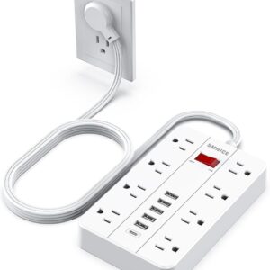 Power Strip with USB,Surge Protector Flat Plug with 8 Widely Spaced Outlets and 6 USB Ports(1 USB C), 5ft Extension Cord Wall Mountable Phone Tablet Laptop Computer Multiple Devices