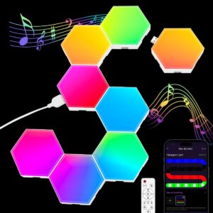 8 Pack Hexagon Light Panels -Cool Music Sync RGB Hexagon LED Lights Gaming Lights with APP & Remote Control Wall Lights Gift for Home Decor, Living Room, Bedroom,Gaming Room, Kids, Adults