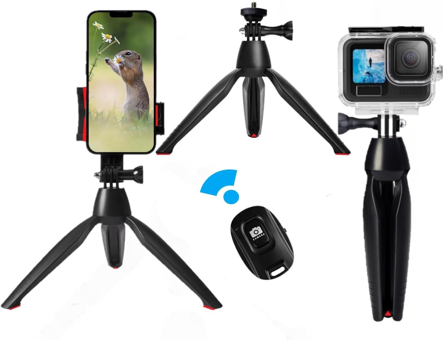 Tripod for iPhone,Mini Phone Tripod with Wireless Remote and Phone Stand for Video Recording/Selfie,Portable,Lightweight,Travel Small Tripod for Cellphone/Gopro and Camera (red, 7.1 in Tripod)