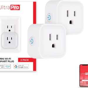 UltraPro Smart Plug WiFi Outlet, Smart Home, Smart Switch, Smart Outlet, Works With Alexa, Echo & Google Home, No Hub Required, App Controlled, ETL Certified, Electrical Outlet Switch, 2 Pack, 51410