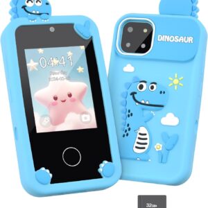 Mafiti Kids Smart Phone Toy for Girls,Kids Phone with 2.8″ Touchscreen,Toddler Learning Play Toy Phone with Dual Lens,1000mAh Battery,Birthday Xmas Gift for 3-10 Year Old Boys,Dinosaur Phone,Blue