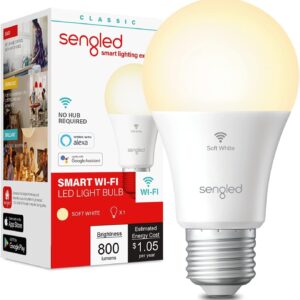 Sengled Smart Bulb, WiFi Light Bulbs, Dimmable Alexa Light Bulb, Smart Light Bulbs that Work with Alexa & Google Home, A19 Soft White (2700K) No Hub Required, 800LM 60W Equivalent High CRI>90, 1 Pack